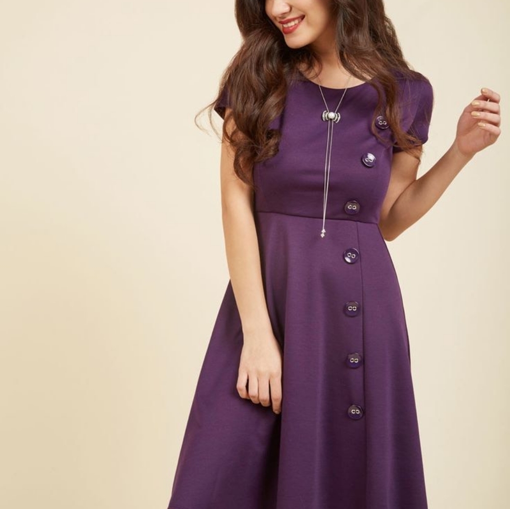Modcloth YellowStar Purple Buttons Dress